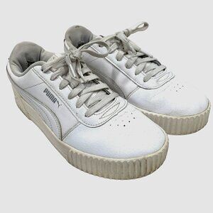 Puma Carina Platform Lace Up Low Top Sneakers White Leather Women's Size 8.5